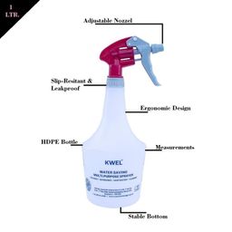 KWEL 1 Liter Unbreakable Plastic Empty Spray Bottles Double Shot Trigger for Multipurpose Sprayer (Pink Pack of 2) image 4
