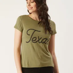 STREET 9 Women Olive Green & Black Printed Round Neck T-shirt-picture-26