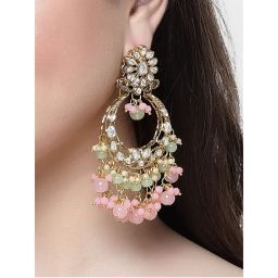 Karatcart Gold Plated Pink and Light Green Kundan Chandbali Earrings for Women-picture-31