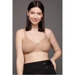 Clovia Cotton Rich Solid Non-Padded Full Cup Wire Free T-shirt Bra - Beige-picture-45