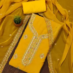 LeeliPeeri Designer Floral Embroidered Georgette Unstitched Dress Material-image-42