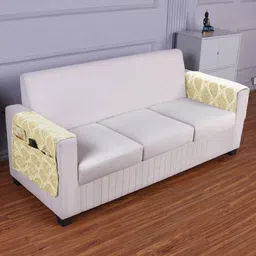 HOKIPO Off White & Yellow Printed Polyester 2 Piece Sofa Cover With Arms-5
