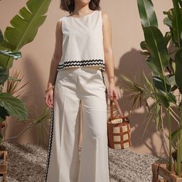 Vara By Vishudh Boat Neck A-Line Top With Wide-Leg Palazzos Co-Ords-image-90