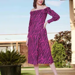 StyleCast X SERA Animal Print Puff Sleeve Crepe A-Line Midi Dress-image-38
