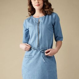 The Roadster Lifestyle CoDenim Round Neck Mini Shift Dress-image-77