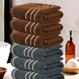 Kuber Industries Grey & Brown 6 Pieces Striped Cotton 450 GSM Bath Towel-11