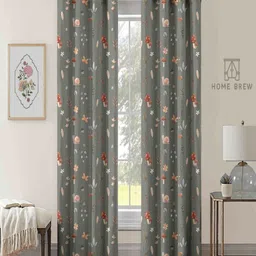 Aura Beige & Grey Set of 2 Black Out Door Curtain-11