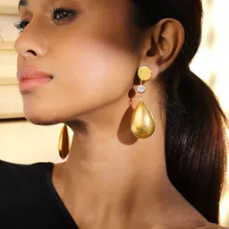 Rubans Voguish 18K Gold-Plated Cubic Zirconia Studded Teardrop Shaped Drop Earrings image 4