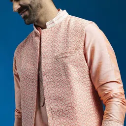 VASTRAMAY Men Ethnic Motifs Yoke Design Regular Sequinned Kurta with Pyjamas image 2