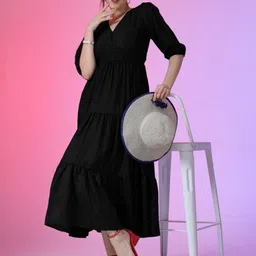 Femvy Women Crepe Fit & Flare Dress-image-30