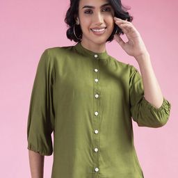 TIKODI Mandarin Collar Puff Sleeve Shirt Style Top-image-2