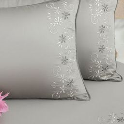 Triani Grey Floral 600 TC Cotton Bedsheet Set 2.74 m X 2.74 m-image-70