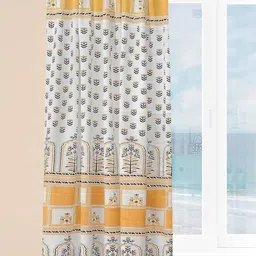 AAZEEM Softscape Series Yellow 2 Pieces Floral Printed Velvet Window Curtain-image-25