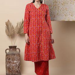 FASHOR Women Ethnic Motifs Printed Regular Pure Cotton Kurta with Palazzos-5