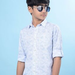 Crimsoune Club Boys Classic Slim Fit Abstract Printed Spread Collar Cotton Casual Shirt-image-94