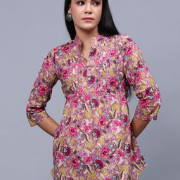 Frolic Rolic Floral Print Mandarin Collar Cotton Top-image-62