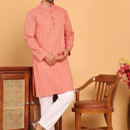 Anouk Peach Geometric Woven Design Mandarina Collar Kurta With Trouser-picture-7