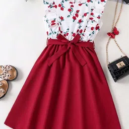 White World Girls Floral Print Fit & Flare Dress-image-62