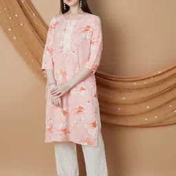 Melange by Lifestyle Floral Printed Sequinned Notch Neck Straight Kurta-42