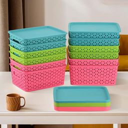 Kuber Industries Green & Pink 12 Pieces Tote Basket Organisers-image-55