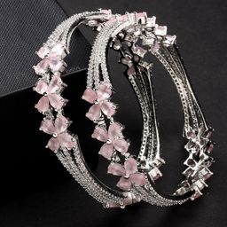 NVR Set Of 2 Silver Plated American Diamond Stone Studded Bangles-17