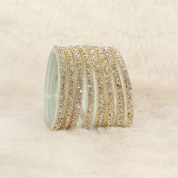 ZULKA Set of 8 Zircon Gemstone and Beads Studded Glass Bangles-image-85