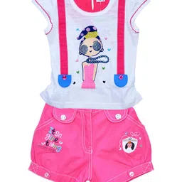 ME N MY Girls Graphic Print Round Neck Top And Shorts Set-picture-0