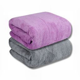 Fezora Grey & Purple 2 Pieces Microfiber 400 GSM Super Absorbent Bath Towels-15