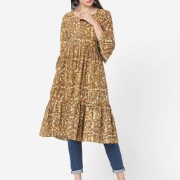 KALINI Floral Print Bell Sleeve Layered A-Line Midi Dress-image-45