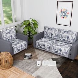 Aura 6 Pieces White & Grey Geometric Printed Sofa Covers-17