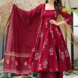 Anni Designer Women Floral Printed Anarkali Kurta with Palazzos & Dupatta-picture-49