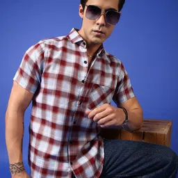 THE BEETEL HOUSE Men Buffalo Checks Chest Pocket Spread Collar Casual Shirt-image-72