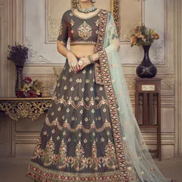 Warthy Ent Embroidered Thread Work Semi-Stitched Lehenga & Unstitched Blouse With Dupatta-45