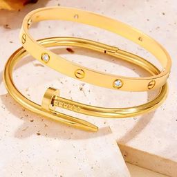 MEENAZ Set Of 2 Gold-Plated Stainless Steel Anti Tarnish Stone Studded Kada Bracelets-image-74