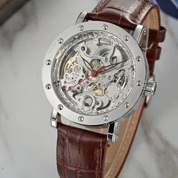 FORSINING Men Skeleton Dial & Leather Straps Analogue Watch FSG8159M3S2-4