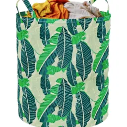 WonderStand Green & White Forest Printed Round Collapsible Laundry Bag With Handles-25
