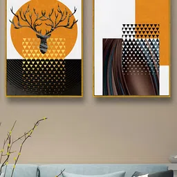 Art Street Orange Colored & Gold-Toned 2 Pieces Printed Canvas Wall Paintings-14