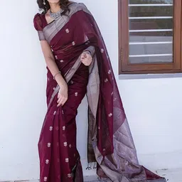 all about you Woven Design Zari Pure Cotton Banarasi Saree-image-82