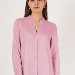 IX IMPRESSION Mandarin Collar Shirt Style Longline Top-image-36