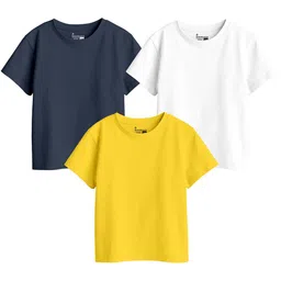 BonOrganik Girls Pack of 3 Solid Round Neck Cotton T-shirts-picture-6