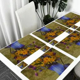 REVEXO 6Pc Green & Blue Printed Rectangle Costers & Table Placemats-20