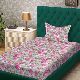 Myntra Elegant Homes Pink & Grey Printed 300 TC Single Bedsheet Set 2.25 m x 1.50 m-image-73