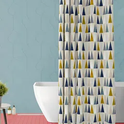 ArtzFolio Beige & Navy Blue Geometric Printed Waterproof Shower Curtain-9