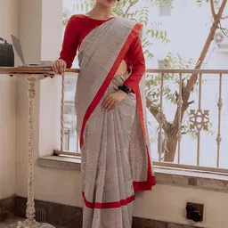 KALINI Checked Block Print Saree-picture-11
