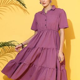 De La Moda Crepe Shirt Midi Dress-image-27