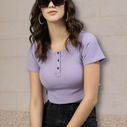 CORSICA Women Purple Soild Crop Top-picture-6