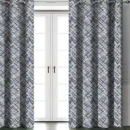 Aura Navy Blue & White Set of 2 Room Darkening Long Door Curtain-6