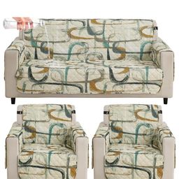 HOKIPO Parchement Beige Abstract Art Print 5 Seater Waterproof Sofa Mat-4