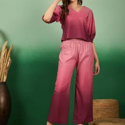 Sangria Ombre Printed Top & Trouser Co-Ords-image-41