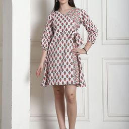 KALINI Women Ethnic Motifs Print Puff Sleeve Above Knee A-Line Dress-47